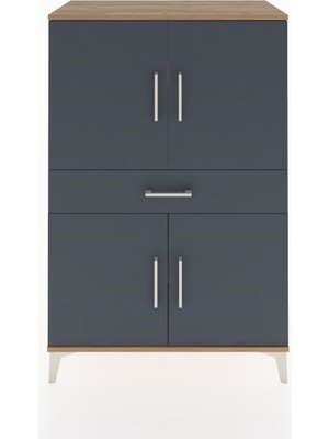 Hyperion Dolap 3 Raflı Tek Çekmeceli 4 Kapaklı 88X44X134 Çam-Antrasit