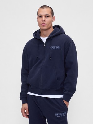Gap Erkek Lacivert Vintagesoft Gap Logo Fermuarlı Sweatshirt