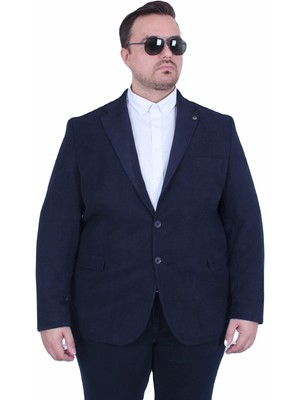 Mocgrande Erkek Büyük Beden 4 Drop Blazer Şönili Ceket 500602 Lacıvert