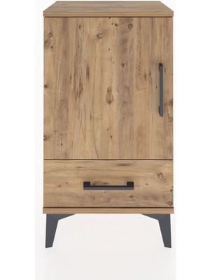 Arges Komodin 2 Raflı Tek Çekmeceli Tek Kapaklı 44X30X80 Çam-Çam