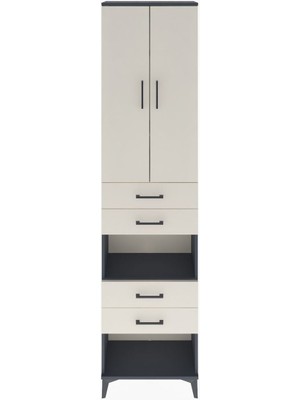 Arges Dolap 4 Raflı 4 Çekmeceli 2 Kapaklı 60X30X243 Antrasit-Aytaşı