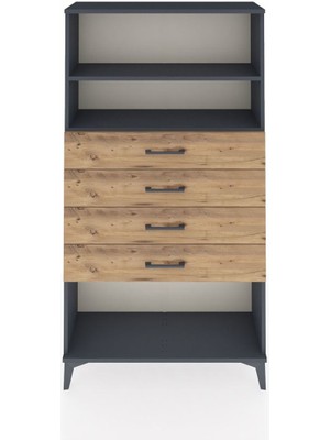 Arges Dolap 2 Raflı 4 Çekmeceli 88X30X163 Antrasit-Çam