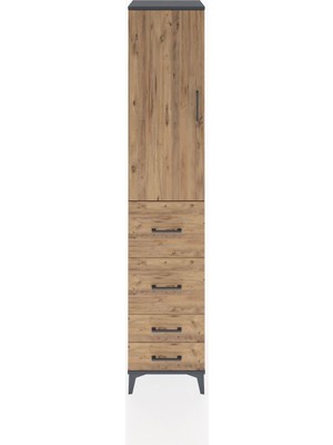 Hyperion Dolap 2 Raflı 4 Çekmeceli Tek Askılı 44X44X221 Antrasit-Çam