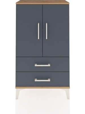 Arges Komodin 2 Raflı 2 Çekmeceli 2 Kapaklı 60X30X106 Çam-Antrasit