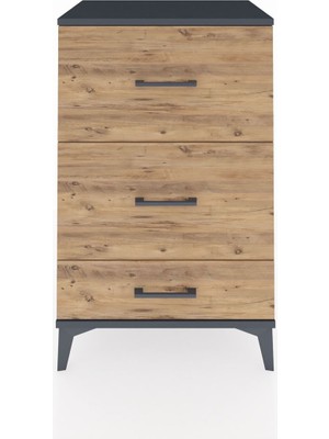 Hyperion Komodin 3 Çekmeceli 60X44X96 Antrasit-Çam