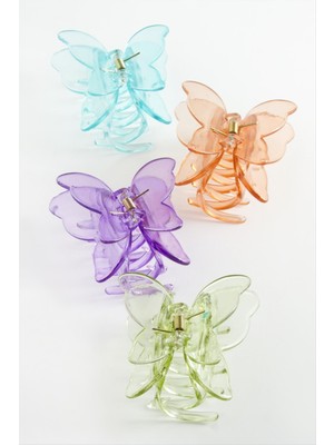 Çift Kanatlı Şeffaf Kelebek Renkli Mandal Toka 8 cm