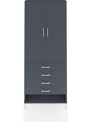 Arges Dolap 3 Raflı 4 Çekmeceli 2 Kapaklı 88X30X221 Antrasit-Antrasit