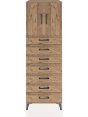 Hyperion Dolap Tek Raflı 7 Çekmeceli 2 Kapaklı 60X44X182 Çam-Çam