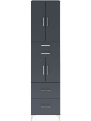 Arges Dolap 5 Raflı 4 Çekmeceli 4 Kapaklı 60X30X243 Antrasit-Antrasit
