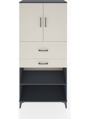 Hyperion Dolap 4 Raflı 2 Çekmeceli 2 Kapaklı 88X44X195 Antrasit-Aytaşı