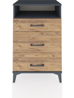 Hyperion Komodin Tek Raflı 3 Çekmeceli 60X44X96 Antrasit-Çam