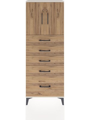 Arges Dolap 2 Raflı 5 Çekmeceli 2 Kapaklı 60X30X163 Aytaşı-Çam