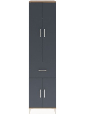 Hyperion Dolap 5 Raflı Tek Çekmeceli 4 Kapaklı 60X44X243 Çam-Antrasit