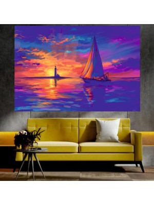 Deniz Feneri Günbatımı Manzaralı Sanatsal Dekoratif Duvar Tablosu (35X50 Cm)