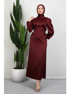 Sahra Tesettür Elbise Koyu Bordo