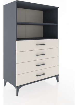Hyperion Dolap 2 Raflı 4 Çekmeceli 88X44X134 Antrasit-Aytaşı