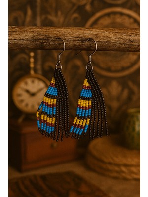 Etnik Desenli Renkli Boncuklu El Yapımı Sallantılı Küpe