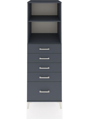 Kronos Dolap 2 Raflı 5 Çekmeceli 60X59X182 Antrasit-Antrasit