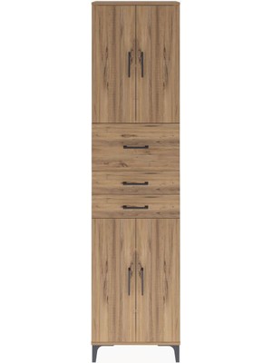 Arges Dolap 4 Raflı 3 Çekmeceli 4 Kapaklı 60X30X243 Çam-Çam