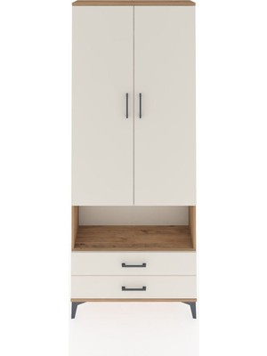 Arges Dolap 3 Raflı 2 Çekmeceli Tek Askılı 88X30X221 Çam-Aytaşı