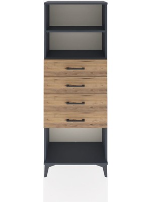 Arges Dolap 2 Raflı 4 Çekmeceli 60X30X163 Antrasit-Çam