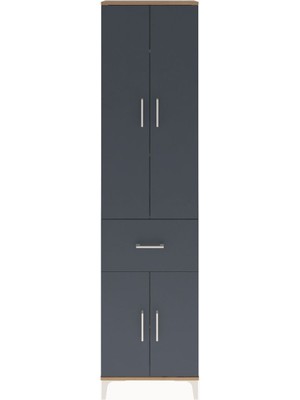 Arges Dolap 4 Raflı Tek Çekmeceli 4 Kapaklı 60X30X243 Çam-Antrasit