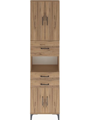 Arges Dolap 3 Raflı 3 Çekmeceli 4 Kapaklı 60X30X243 Çam-Çam