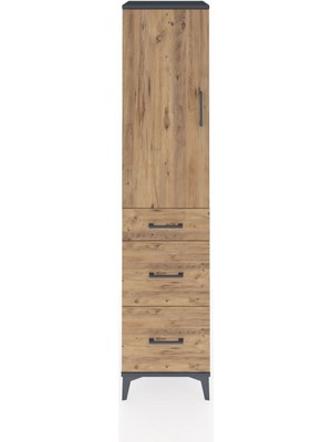 Hyperion Dolap 3 Raflı 3 Çekmeceli 44X44X195 Antrasit-Çam