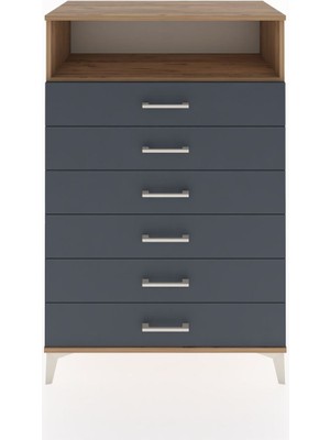 Hyperion Dolap Tek Raflı 6 Çekmeceli 88X44X134 Çam-Antrasit