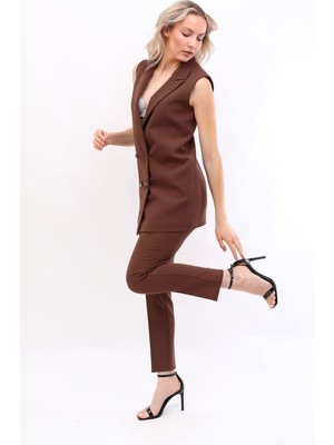  Midi Boy Klasik Yelek & Boru Paça Pantolon-Kestane