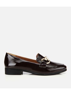 Hotiç Kadın Rugan Deri Kahverengi Tokalı Klasik Loafer