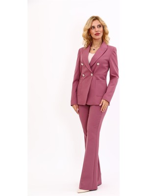 Erkek Yaka Torba Cepli Klasik Ceket &  Ispanyol Paça Pantolon-Rose