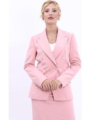 Erkek Yaka  Çapraz Ceket-Pudra