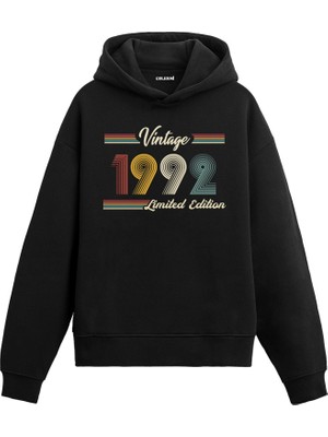 Vintage Hoodie 1992 Doğum Tarihi Baskılı Doğum Günü Hediyesi Kapşonlu Unisex Hoodie