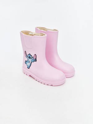 Lc Waikiki Kız Çocuk Yağmur Botu Pembe Stitch Baskılı Düz Topuklu Rahat Taban 29 Numaralı