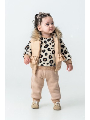 Mimiğimin Cicileri Pofuduk Kürk Kapüşonlu 3 lü set - Bej