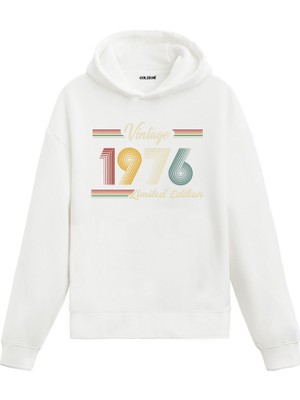 Vintage Hoodie 1976 Doğum Tarihi Baskılı Doğum Günü Hediyesi Kapşonlu Unisex Hoodie