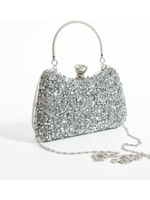 Lüks Özel Gün Düğün Davetiye Nişan Abiye Çanta Taşlı Parlak Kulplu