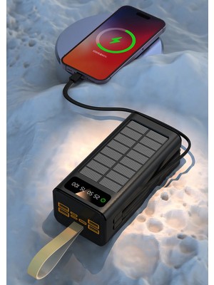 Solar 22.5W Hızlı Şarj 30.000 Mah Güneş Enerjili LED Işıklı Powerbank Şarj Aleti 4xusb Çıkış Çoklu Şarj Çıkışı Kablolu