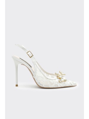 Dantelli Taş Aksesuarlı Kadın Abiye Ayakkabı