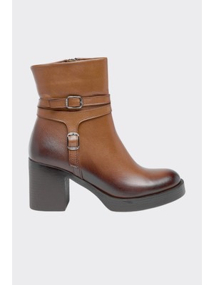 Hakiki Deri Tokalı Fermuarlı Kadın Bot