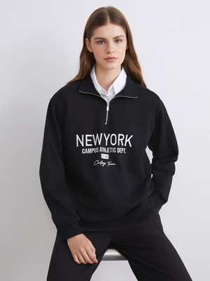 Lc Waikiki Yeni Sezon New York Nakışlı Oversize Kadın Kalın Sweatshirt