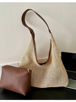 Lüks Yavrulu Büyük Kapasiteli Fileli Omuz Çantası