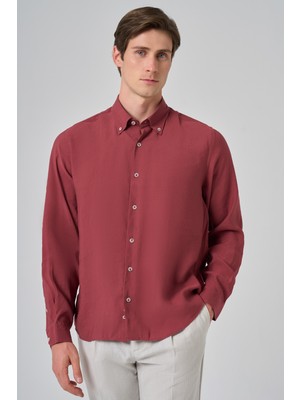  Erkek Bordo Dynamic Fit Düğmeli Yaka Modal Gömlek
