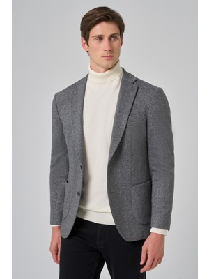  Erkek Füme Örme Trend Desenli Slim Fit Mono Yaka Ceket