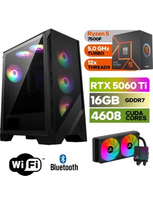 Şafak-Gaming Pc Ddr5-Rtx 5060Tİ 16GB -Ryzen 5 7500F – 32 GB Ddr5 Ram –  1 Tb M.2 SSD 5000 4000 – 240MM Sıvı Sogutma -Windows 11 Pro