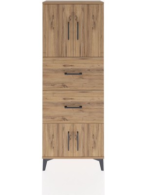 Arges Dolap 2 Raflı 2 Çekmeceli 4 Kapaklı 60X30X163 Çam-Çam
