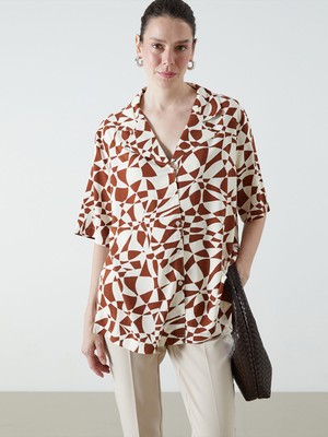 Lc Waikiki Yeni Sezon Desenli Keten Karışımlı Kadın Gömlek