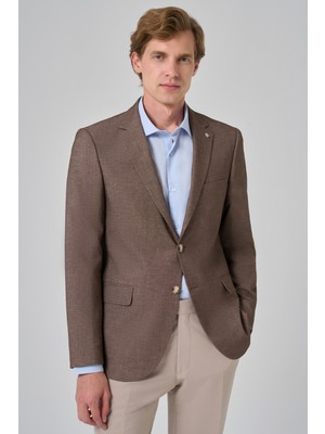  Erkek Kahve Yünlü Dynamic Fit Rahat Kesim Ceket