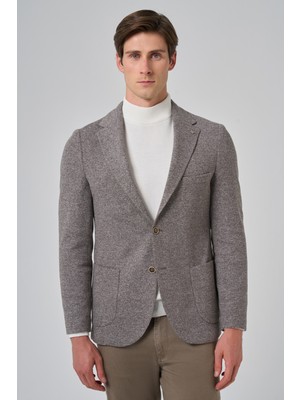  Erkek Kahve Örme Trend Desenli Slim Fit Mono Yaka Ceket